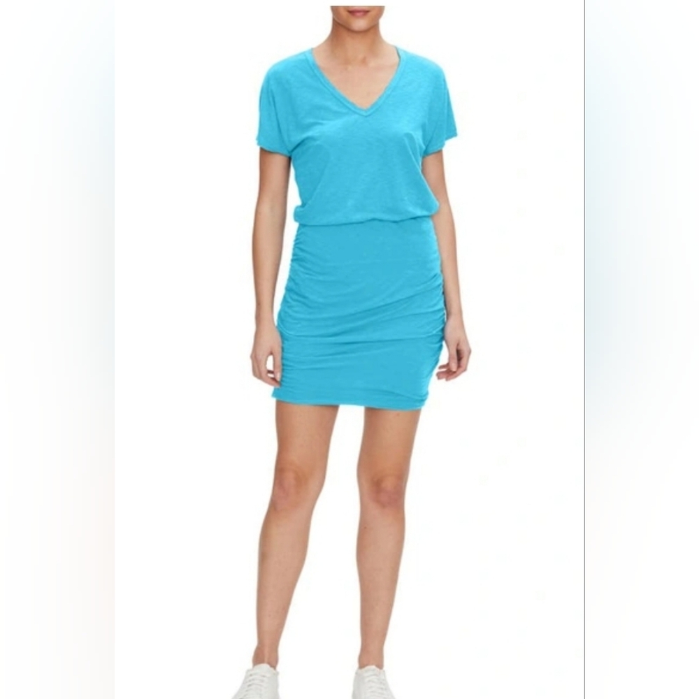 Michael Stars Odessa V Neck Supima Cotton Slub Laguna Blue XS